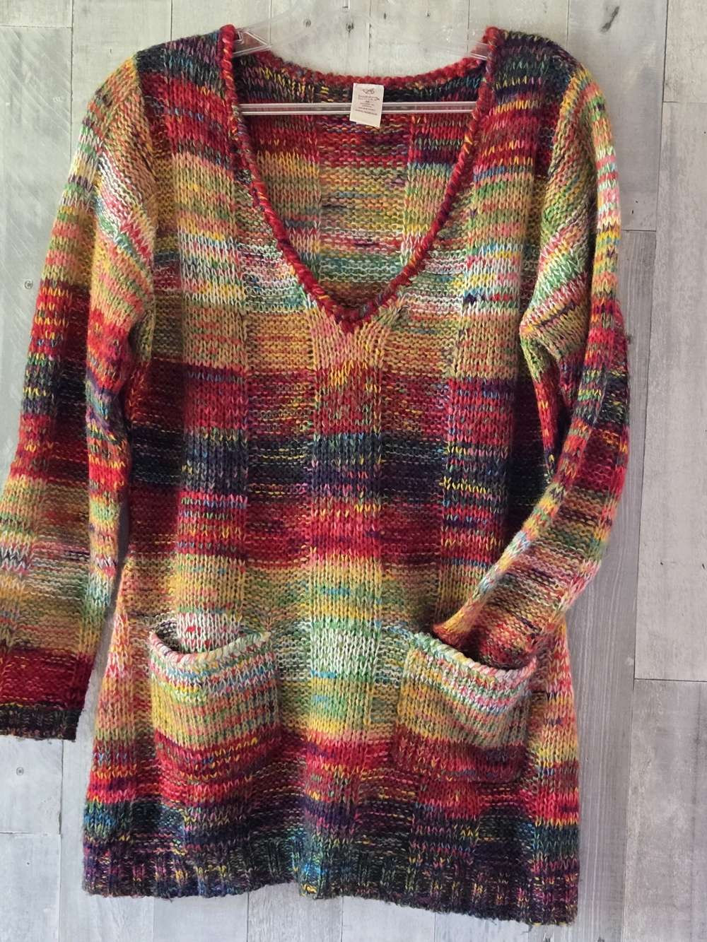 Vintage Y2K early 2000's Bobby Brooks Multi Colour Ribbed V neck Sweater